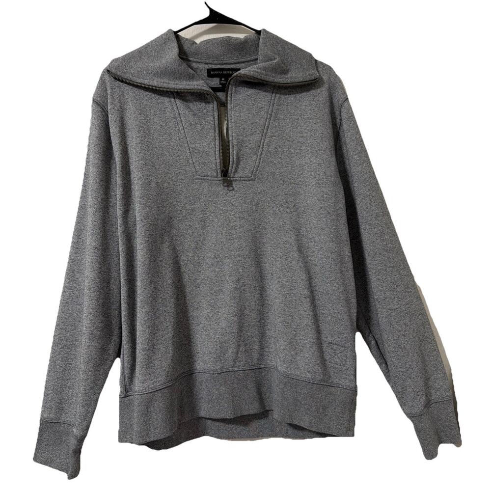 Banana Republic Men’s Quarter Zip Medium Gray Sweater 85% Cotton